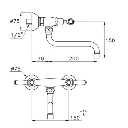 Stella Italica Leve Смеситель для мойки настенный 3243/200, длина излива 200мм цвет: хром