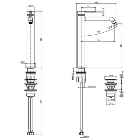 Смеситель для раковины, Fima Carlo Frattini, Snap, тип открывания воды-однорычажный, тип регулирования воды-керамический картридж, монтаж-на раковину/столешницу, отверстия для монтажа-1, высота, мм-289, вынос излива, мм-170, тип излива-неподвижный, донный, артикул F3111/HNS