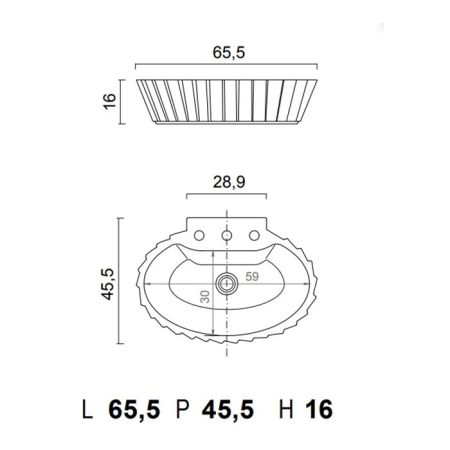 OASIS PLISSE Раковина 655х455х160 мм., для установки на столешницу, с 3 отверстиями для смесителя, в комплекте с незапираемым донным клап, цвет белый