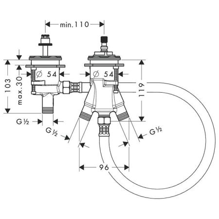 AX MyEdition Скрытая часть для термостата на борт ванны, на 2 отверстия