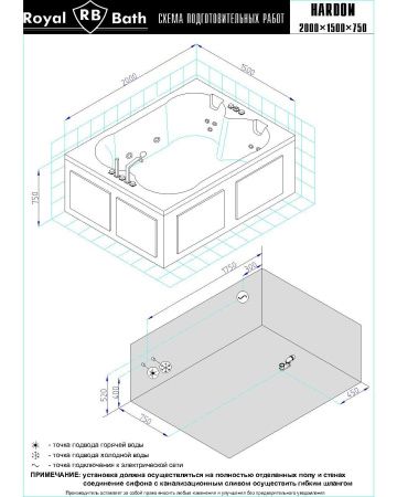 Гидромассажная ванна Royal Bath HARDON DE LUXE 200x150x75