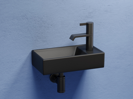 Умывальник подвесной прямоугольный (чаша слева, отверстие под смеситель справа) цвет черный матовый Элемент (Element) 407x217x100, артикул CN6051LMB