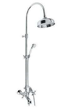 Emmevi, душевая колонна с ручками-крестиками (старый арт. 1261181), регулируемая по высоте 125-163 см: с изливом и круглым антикальковым верхним душем