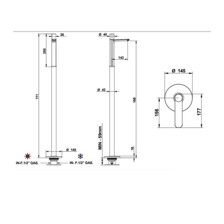 Bongio GIO3 Смеситель напольный для раковины., цвет: хром (с внутр частью 097440000)