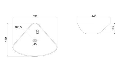 Раковина накладная Curve белая треугольная 590*400*140 (без ДК)