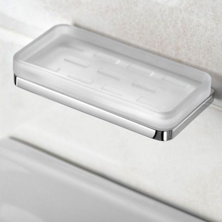 Мыльница OLYMP стеклянная с подставкой, настенная, 158x41x81 мм, хром, Sapho