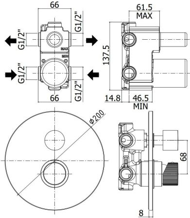 Смеситель для душа Paffoni Jo JO018NO (с внутренней частью)