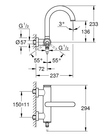 Смеситель однорычажный GROHE Atrio New для ванны, настенный монтаж, хром (32652003), артикул 32652003