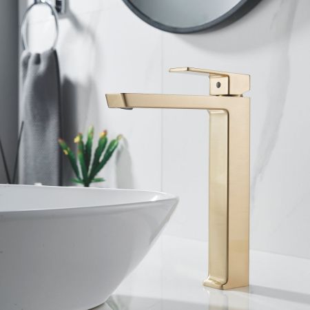 Смеситель для раковины высокий Rose R1811G-1, золотой сатин, артикул R1811G-1