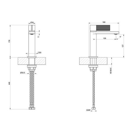 Gessi INVERSIO RIGATO Смеситель для раковины без донного клапана, соединительными шлангами ЦВЕТ: Warm Bronze Br. PVD, артикул 73502#726