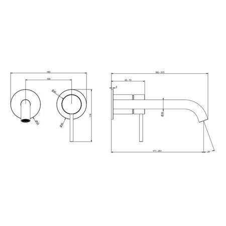 GESSI 316 Встраиваемый смеситель с изливом 200-170мм (внешние части), цвет: brushed copper pvd, артикул 54086#708