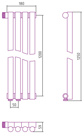 Отопительный радиатор ЭСТЕТ-1 н/ж EU50 левый 1200х180 / 4 сек (БЕЛЫЙ), артикул 12-0310-1204