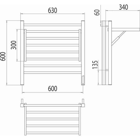 Полотенцесушитель электрический с полкой Terminus Горизонт П8 60х60 КС, черный муар, артикул 4670078543523
