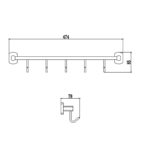 Планка с крючками Savol S-009975, хром, артикул S-009975