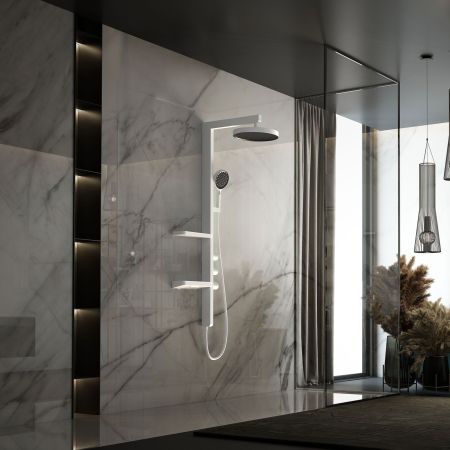 душевые стойки Vincea Душевая стойка Inspire VSFS-3I11W с изливом, 30см верх душ, белый,