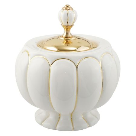OLIVIA Баночка h12xD16 см, керамика белая с золотым декором, золото, артикул 17511