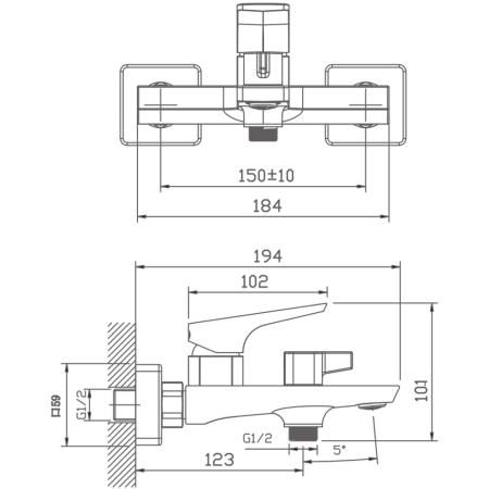 Смеситель для ванны HAIBA черный (HB60726-7), артикул HB60726-7