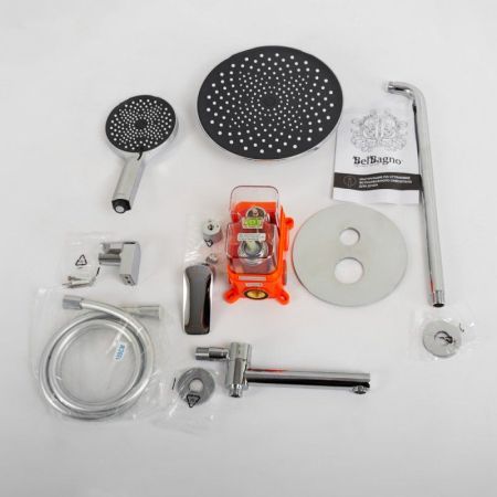 MARINO Душевой комплект встраиваемый с изливом (смеситель встраиваемый, верхний душ, ручной душ со шлангом, штуцер с держателем),хром MARINO-VDSET-CRM, артикул MARINO-VDSET-CRM