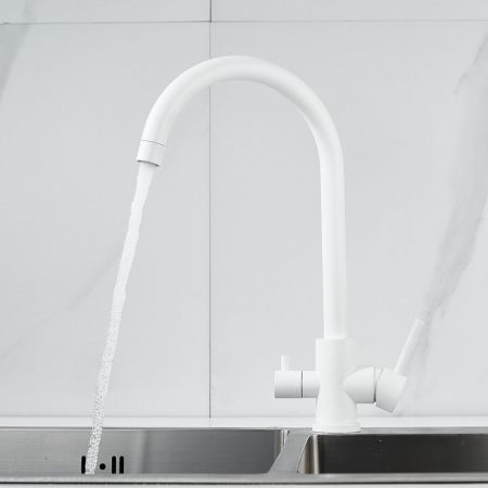 Смеситель для кухни с подключением фильтра воды Raffine F108C, белый