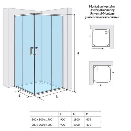 Душевое ограждение EXCELLENT Серия 201 90х90 квадрат (хром), артикул KAAC.1802.900/N