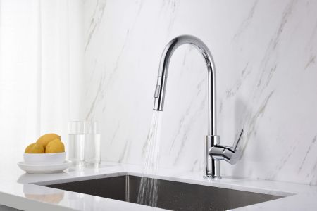 Смеситель для кухни с вытяжным изливом 2 jet AQUATEK AQ1384CR ЕВРОПА