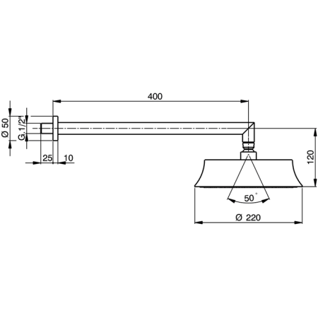 Верхний душ, Cisal, Chérie, тип установки-настенный, ширина, мм-220, глубина, мм-400, высота, мм-120, форма-круглая, тип струи-дождь, держатель-есть, цвет-Chrome, артикул DS01360021