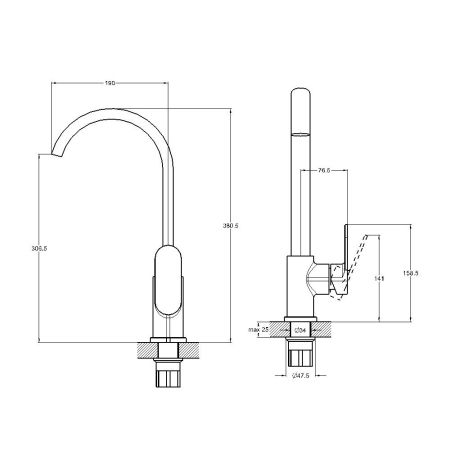 Смеситель для кухни G.Lauf NOB4-A128, хром