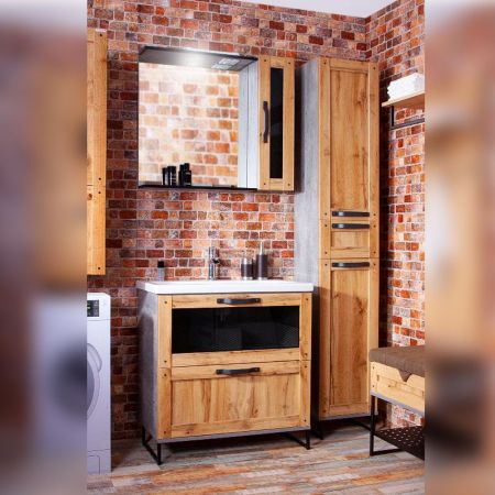 Комплект мебели для ванной Бриклаер ЛОФТ 80L, метрополитен грей, артикул ЛОФТ 80L