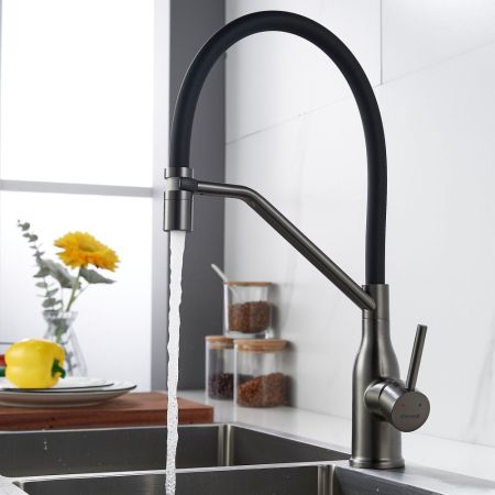 Смеситель для кухни с гибким изливом Shevanik S343T-3, оружейная сталь