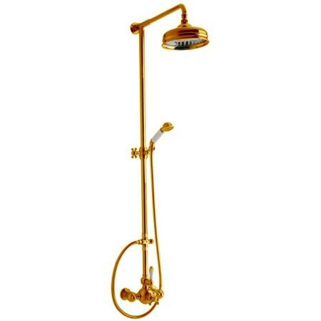 CISAL Arcana Toscana Душевой комплект: термостатический смеситель, стойка с верхним душем, лейка+шланг, цвет золото/белый