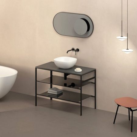 Зеркало, Globo, OPI-MIRRORS, овальное, ширина, мм-900, глубина, мм-110, высота, мм-450, тип установки-настенный, без подсветки, с полочкой, рама-есть, цвет рамы-черный, артикул OP005MAR