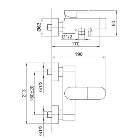 Fantini Mare Смеситель для ванны, настенный, на 2 источника, излив 170мм, цвет: хром, артикул 51 02 1019