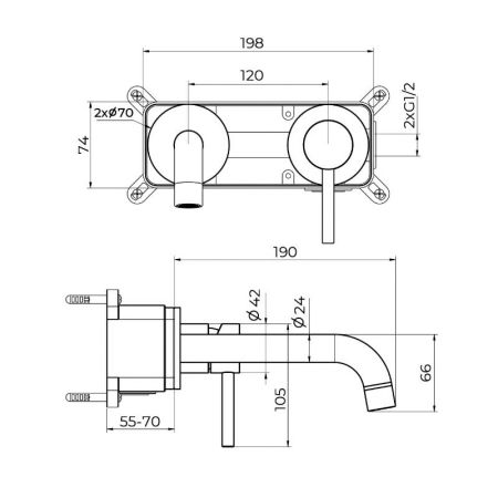 Смеситель для раковины встраиваемый Knotlor SS-25, сатин, артикул SS-25