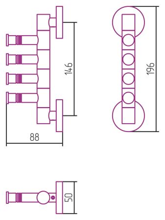 Полотенцедержатель, Сунержа, ВЕЕР, четверной, поворотный, ширина, мм-88, глубина, мм-50, высота, мм-196, тип установки-настенный, материал-нержавеющая сталь, цвет-золото