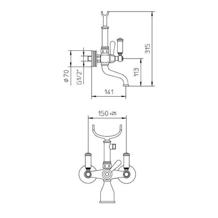 Bossini Liberty Смеситель наружный для ванной с переключателем,лейка LIBERTYцвет:GOM, шланг из латуни дв. фальцевания 150 см, цвет: хром, артикул Z001103.030