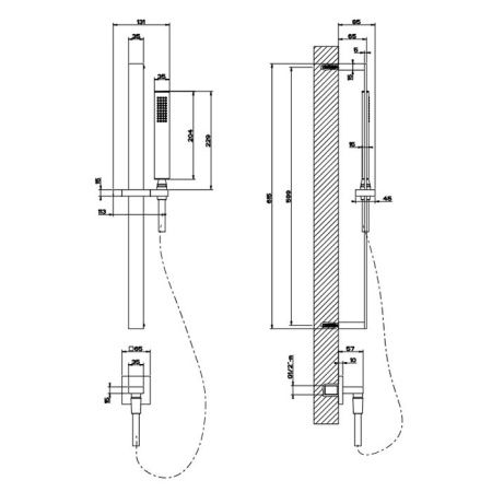 Gessi Rettangolo Душевая стойка с ручным душем и выводом воды из стены, цвет: Finox