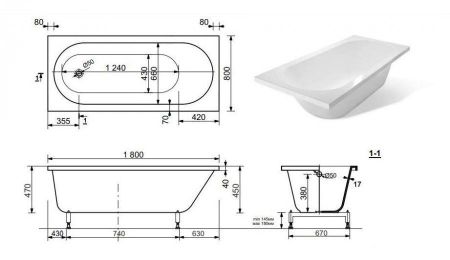 Ванна из искусственного мрамора Aquanet Lotos Stone 180х80 AQ-00332894, артикул AQ-00332894