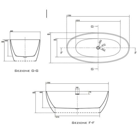 KERASAN Flo Ванна свободностоящая акриловая  170х82х58см в комплекте со сливом Clic-clac, цвет белый, артикул 742901