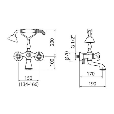 Смеситель для ванны Webert Ottocento OT720201010, золото, артикул OT720201010