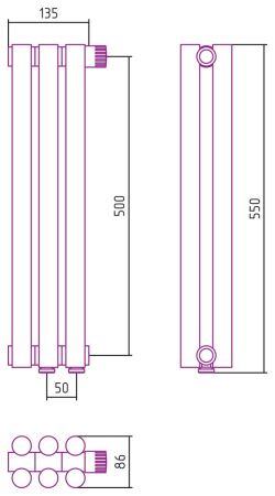 Отопительный радиатор ЭСТЕТ-11 н/ж EU50 500х135 / 3 сек (Матовый БЕЛЫЙ)