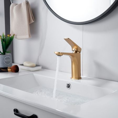 Смеситель для раковины Shevanik S4201G, золотой сатин, артикул S4201G