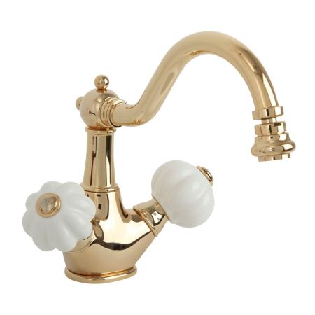 OLIVIA Смеситель для биде, донный клапан "click-clack", бел./золото, артикул 19019