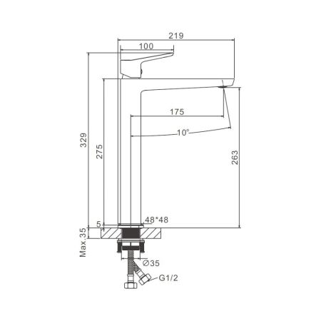 Смеситель для раковины высокий BELZ B11715-3, оружейная сталь, артикул B11715-3