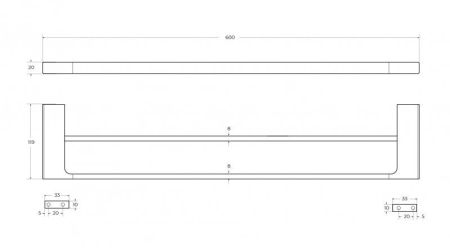 SLIDER-THD-60-NOP Полотенцедержатель двойной 60 см, исполнение черный матовый, артикул SLIDER-THD-60-NOP