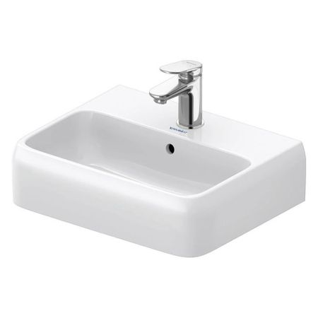 Раковина, Duravit, Qatego, ширина, мм-450, глубина, мм-350, высота, мм-145, тип установки-подвесной, отверстия для смесителя-1, с переливом, материал-фарфор, цвет-белый, артикул 0746450000