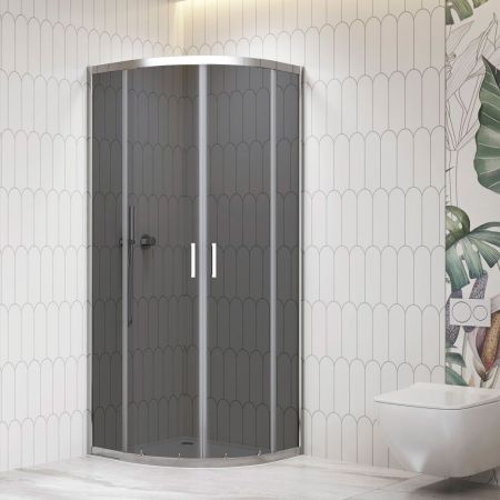 Душевой уголок стекло, полукруглый с раздвижными дверями на роликах - RGW CL-56 (Тонированное, 800x800)