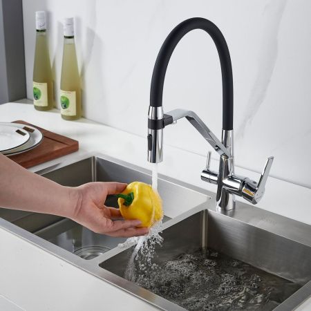 Смеситель для кухни с гибким изливом и подключением фильтра Shevanik S278, хром, артикул S278