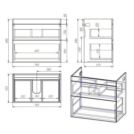 Тумба Sjel stor 80, белый лак, артикул OW25.12.00
