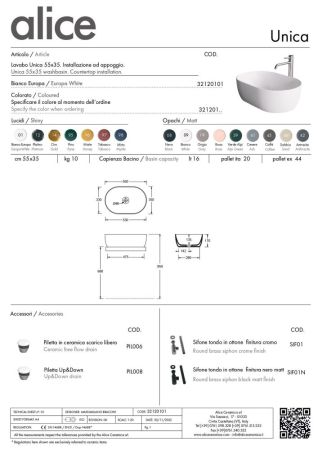 Alice Unica, накладная овальная раковина 55x36x17h см, цвет серый матовый, артикул 32120119