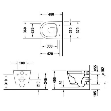 Duravit Soleil by Starck Унитаз подвесной 370х480мм, безободковый, Weiß Hochglanz, HyG, цвет белый